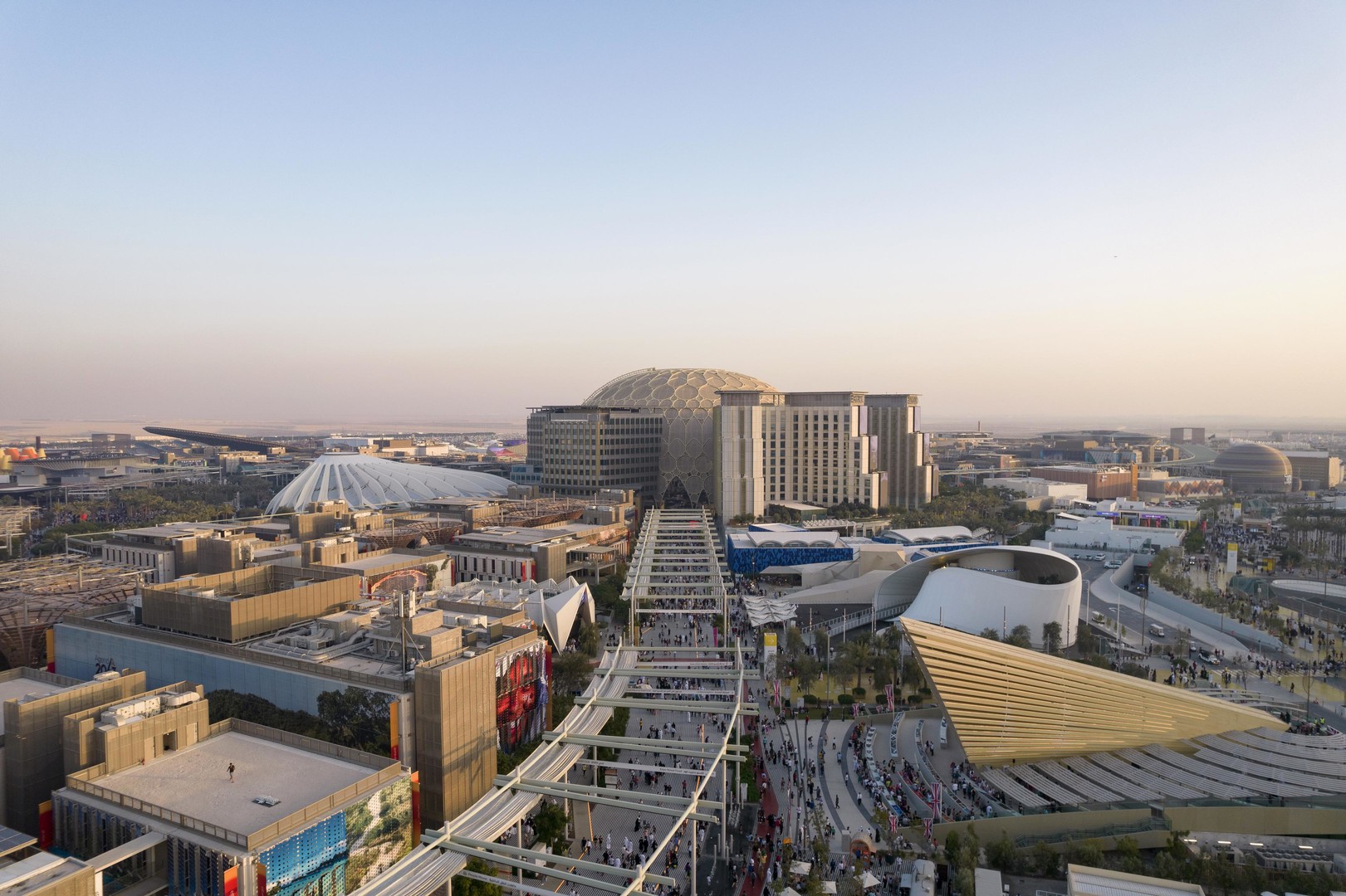 Al Wasl at sunset on the final day of Expo 2020 Dubai